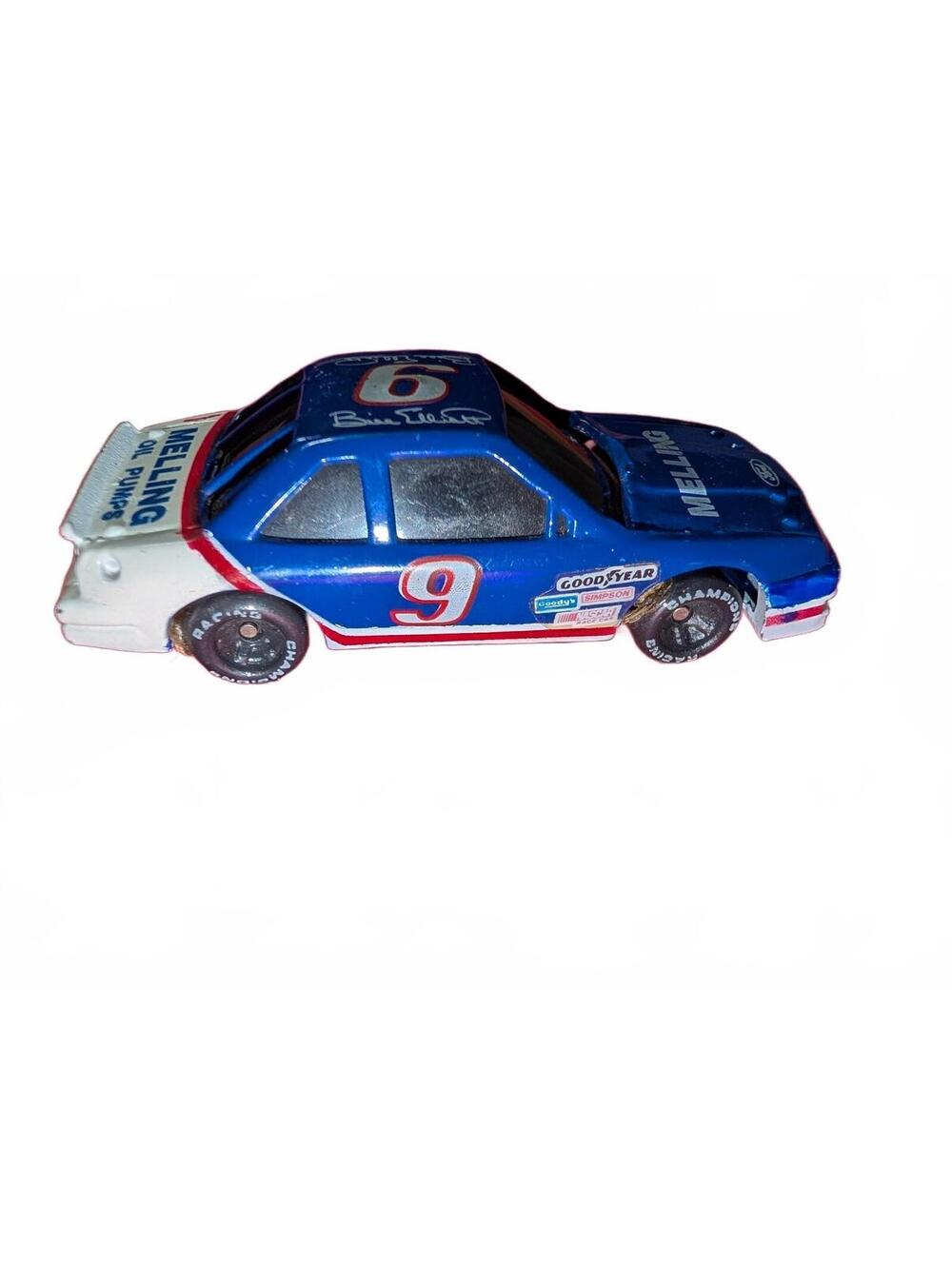 1989 Racing Champions Melling Oil Pumps Diecast Race Car - Blue and White